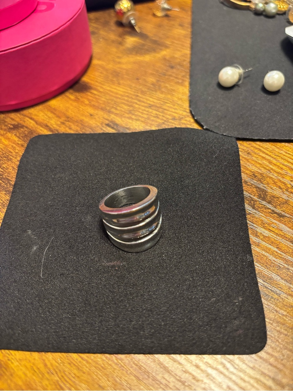 Wide Multi-Band Silver-Tone Statement Ring. - Picture 2 of 2